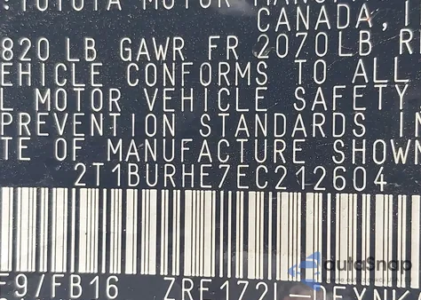 2014 Toyota Corolla Le from USA, damaged, VIN 2T1BURHE7EC212604